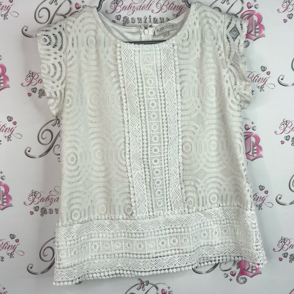 APRICOT blouse crochet knit pattern floral lace flowers White Lace Blouse